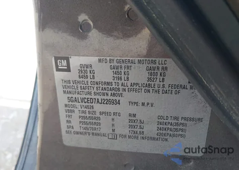 2010 Buick Enclave 2Xl z USA, uszkodzony, nr VIN 5GALVCED7AJ226934